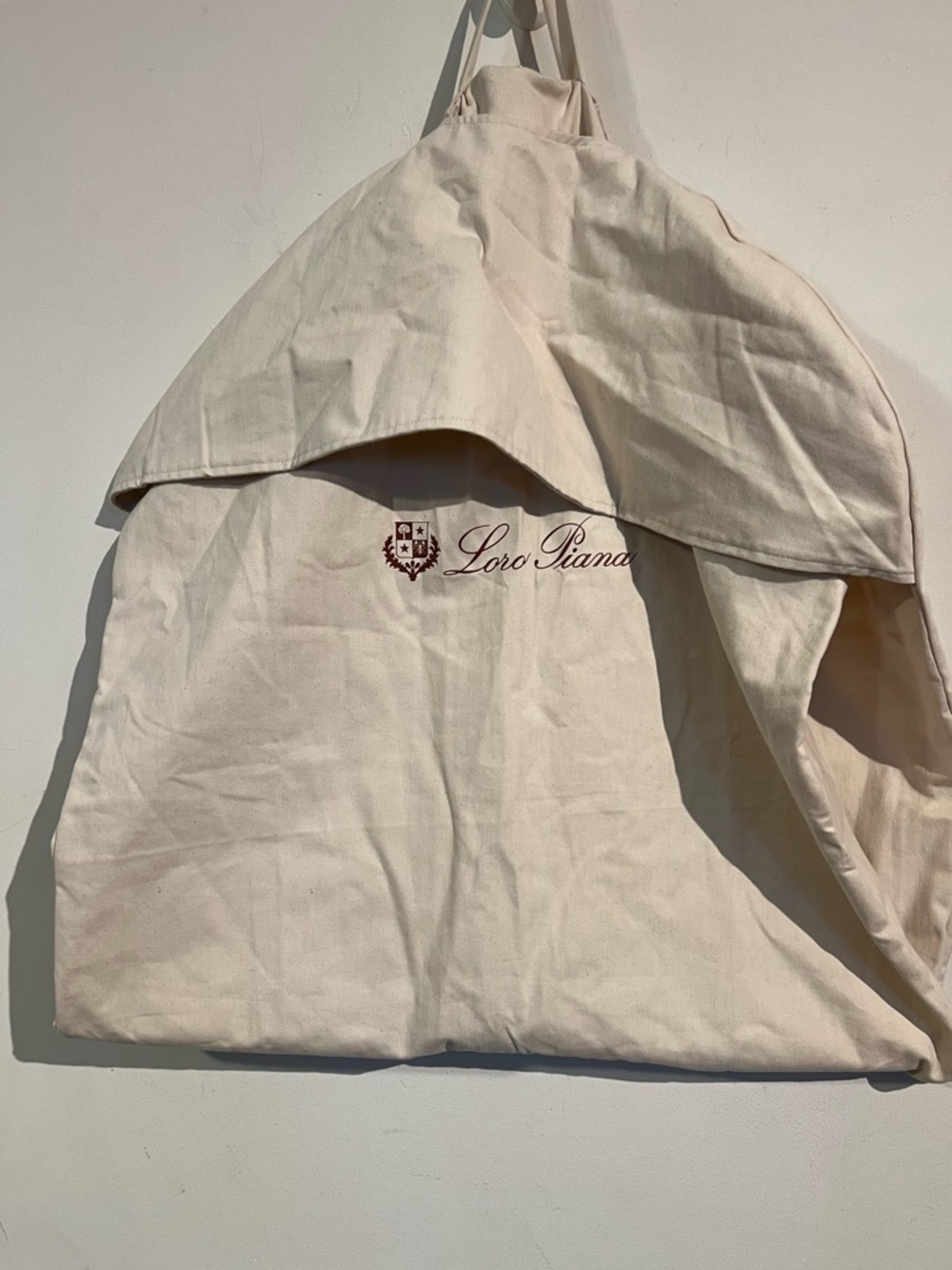 Loro Piana Cream Garment Bag with Maroon Logo